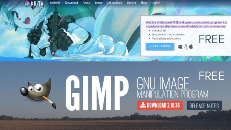Pricing - both are free - GIMP vs Krita - The Ultimate Comparison