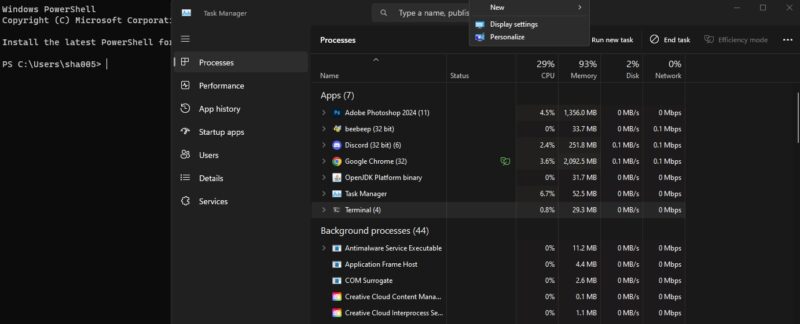 Disable PowerShell in Task Manager